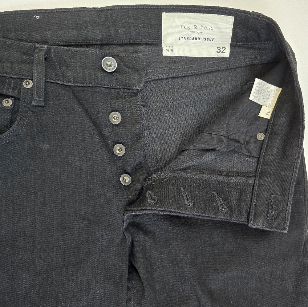 Rag & Bone Standard Issue Black Button Fly Jeans … - image 3